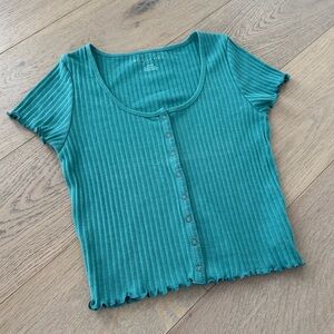 American Eagle Outfitters Teal Ribbed Crop Top Small